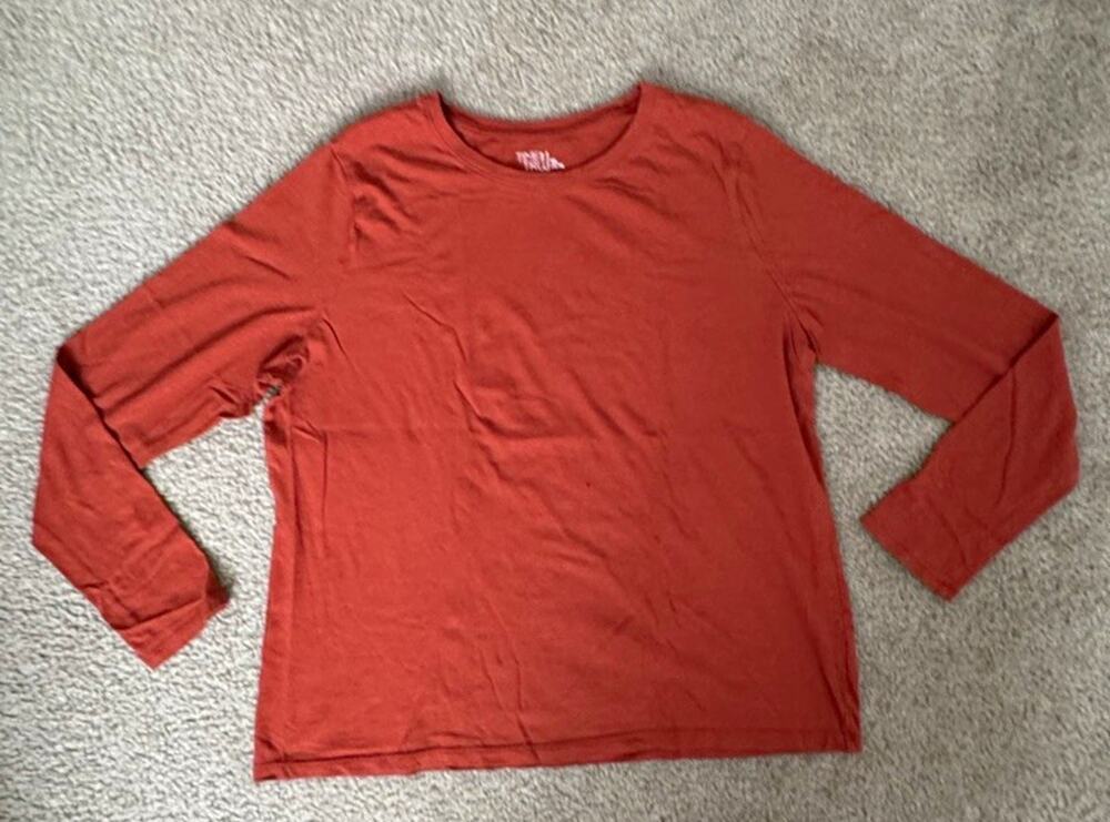 Time and Tru Womens XL 16-18 Rust Orange Long Sleeve Cotton Crew Neck Shirt